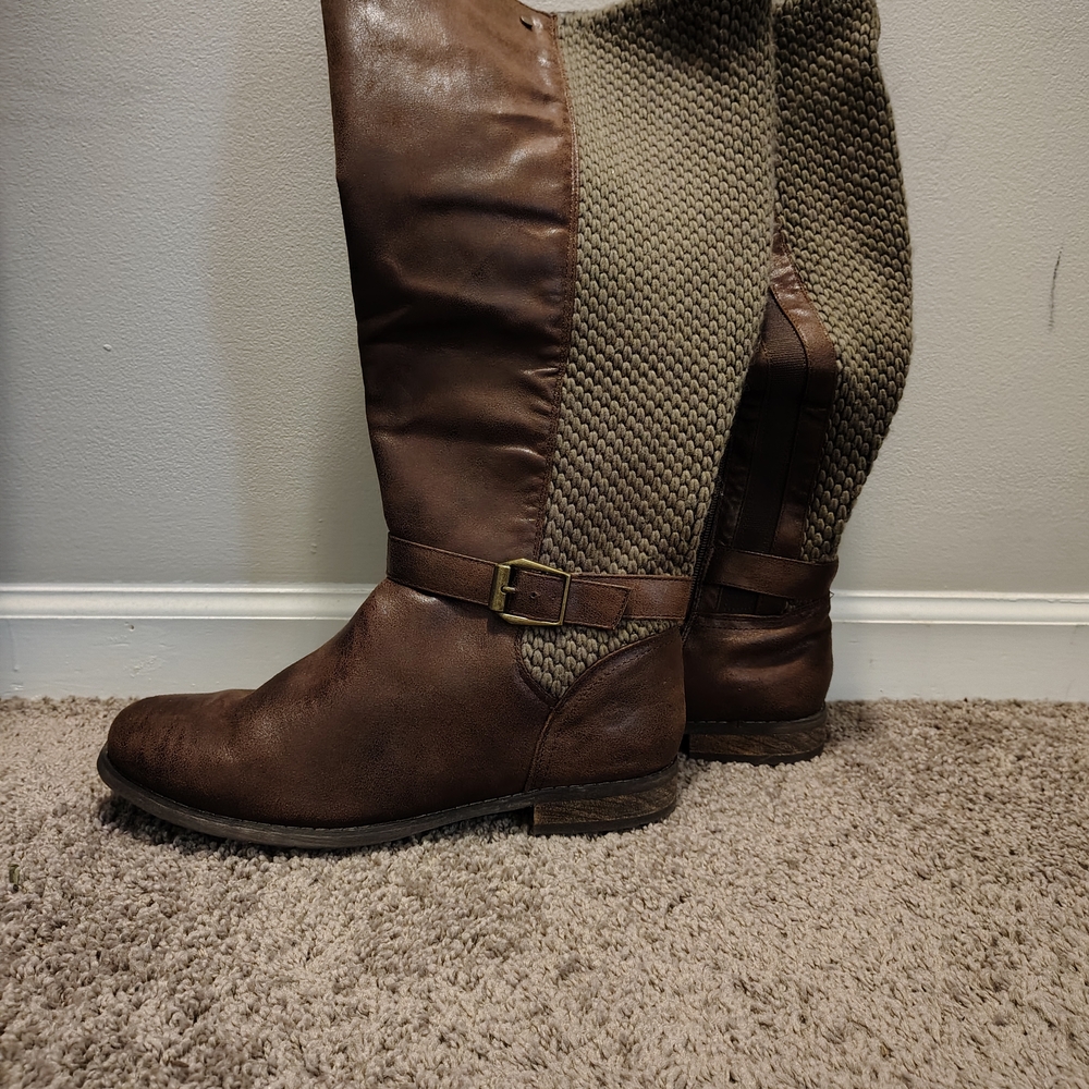 Brown and Tan Knee-High Boots